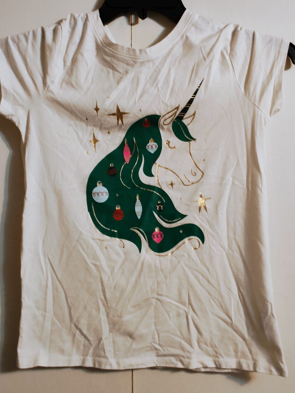 Cat & Jack White Tee with Green Unicorn Mane and Gold Details
